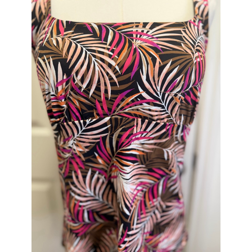 Lands’ End Square Neck Tankini Top Size 12 Black Multi Palm Print NWT - Picture 2 of 7
